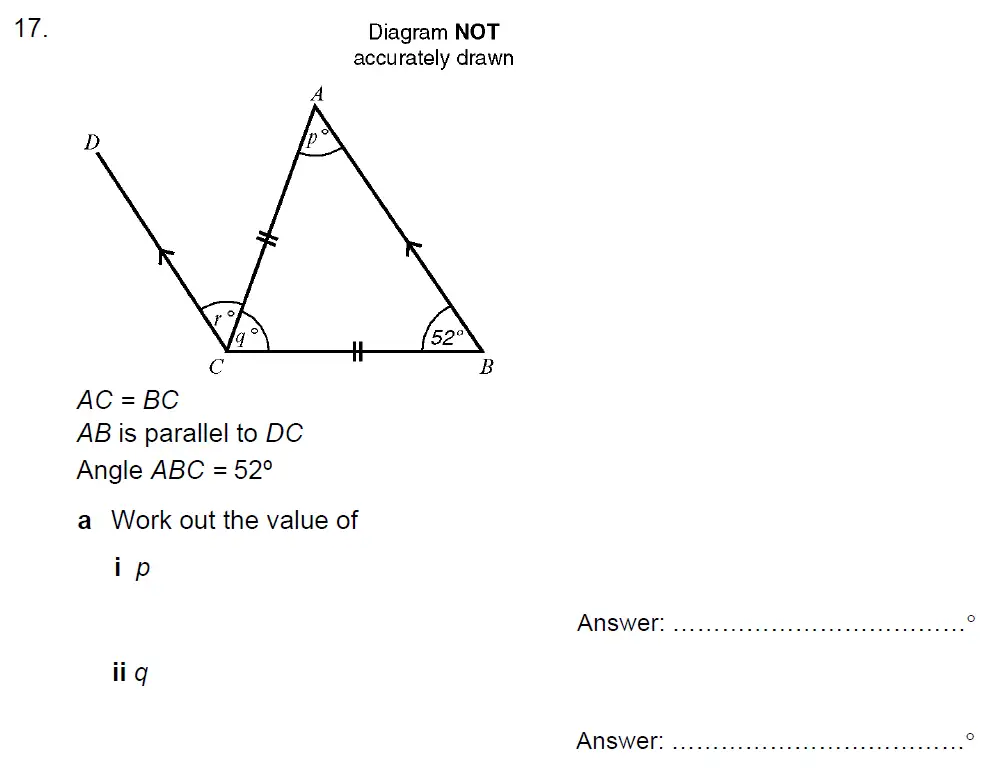 Question 17(a)(17(a)(i),17(a)(ii)) - Kent College - 13 Plus Maths Sample Paper 2 2023