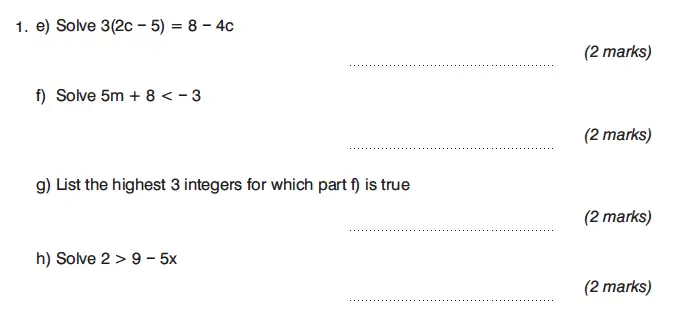 Question 1(e,f,g,h) - King’s College Junior School – 13 Plus Maths Calculator Paper 1 2023