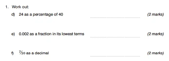 Question 1(d,e,f) - King’s College Junior School – 13 Plus Maths Non-Calculator Paper 2 2023