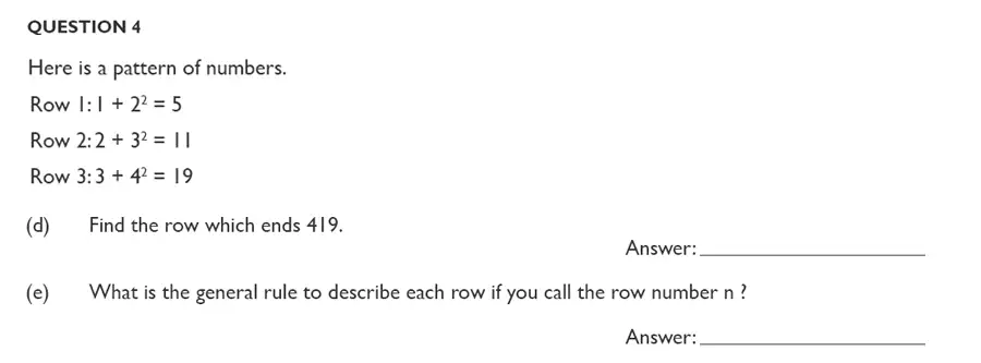 Question 4(d,e) - King’s College School – Mathematics Section B 11+ & Pre-test Specimen paper for 2020