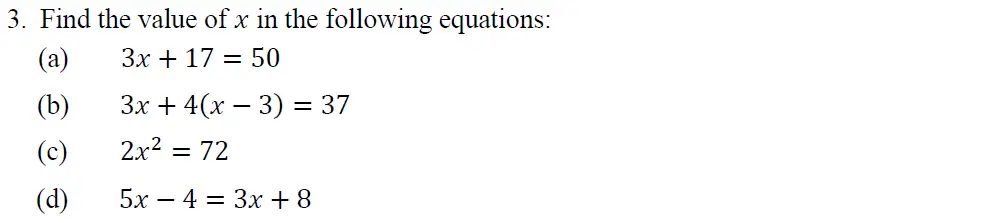 Question 3(a,b,c,d) - Oundle School – 13 Plus Maths Entrance Exam 2013