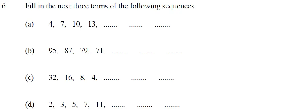 Question 6(a,b,c,d) - Oundle School – 13 Plus Maths Entrance Exam 2013