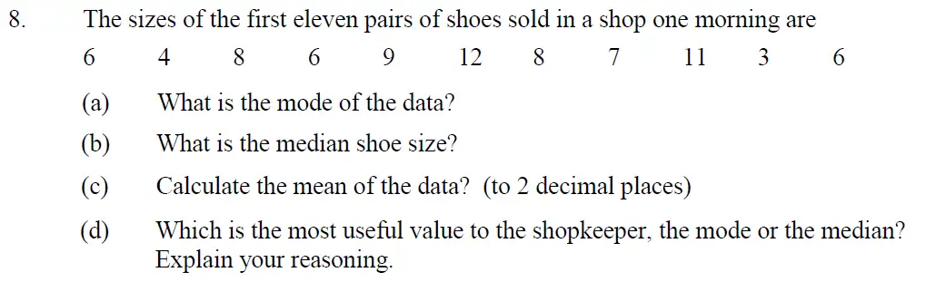 Question 8(a,b,c,d) - Oundle School – 13 Plus Maths Entrance Exam 2013