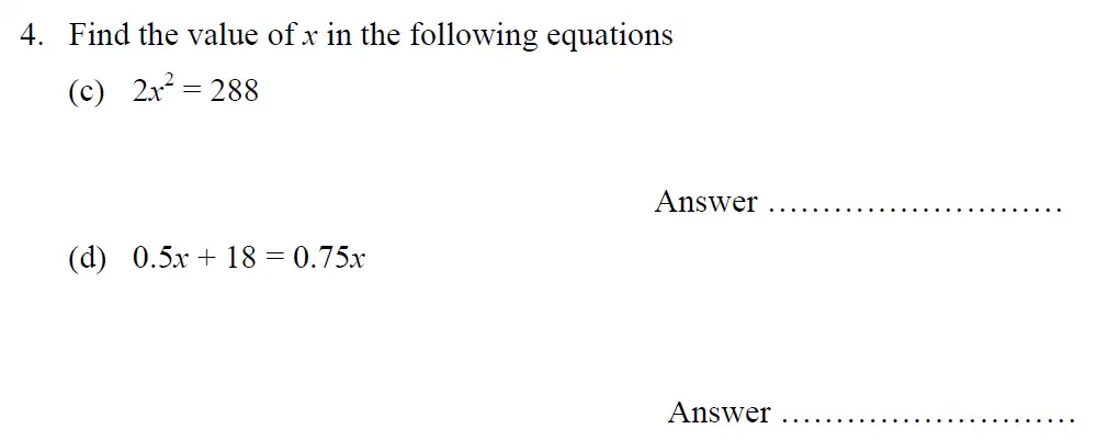 Question 4(c,d) - Oundle School – 13 Plus Maths Entrance Exam 2014