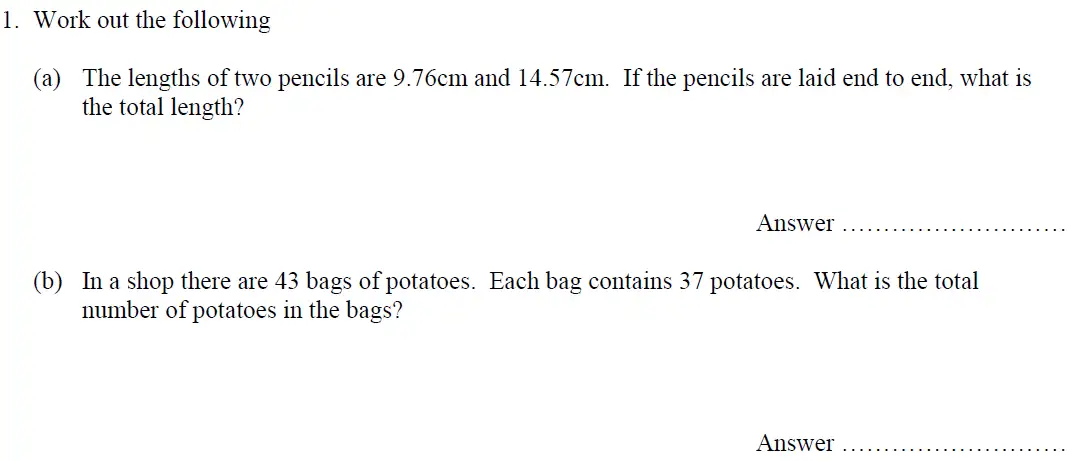 Question 1(a,b) - Oundle School – 13 Plus Maths Entrance Exam 2016