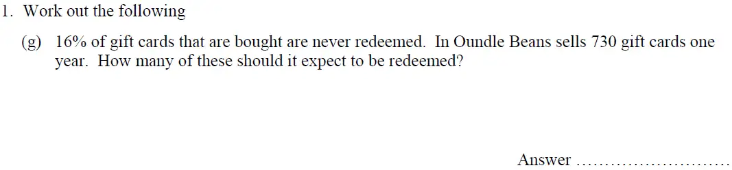 Question 1(g) - Oundle School – 13 Plus Maths Entrance Exam 2016