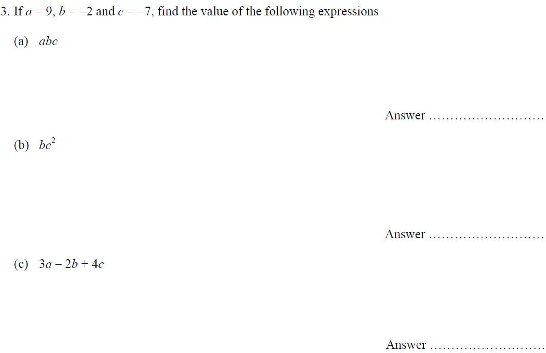 Question 3(a,b,c) - Oundle School – 13 Plus Maths Entrance Exam 2016