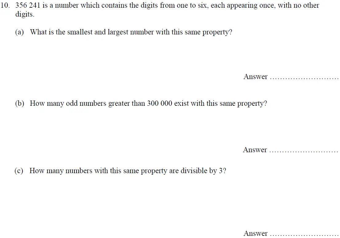 Question 10(10(a),10(b),10(c)) - Oundle School – 13 Plus Maths Entrance Exam 2016