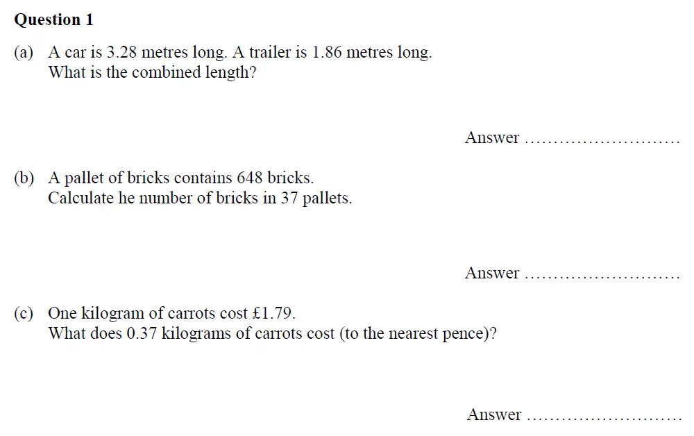 Question 1(a,b,c) - Oundle School – 13 Plus Maths Entrance Exam 2017