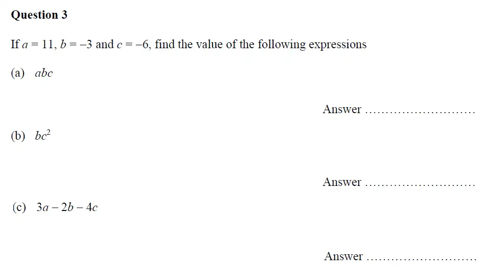 Question 3(a,b,c) - Oundle School – 13 Plus Maths Entrance Exam 2017