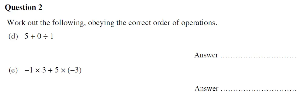 Question 2(d,e) - Oundle School - 13 Plus Maths Entrance Exam 2020