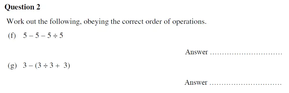 Question 2(f,g) - Oundle School - 13 Plus Maths Entrance Exam 2020
