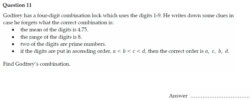Question 11 - Oundle School - 13 Plus Maths Entrance Exam Paper 2022