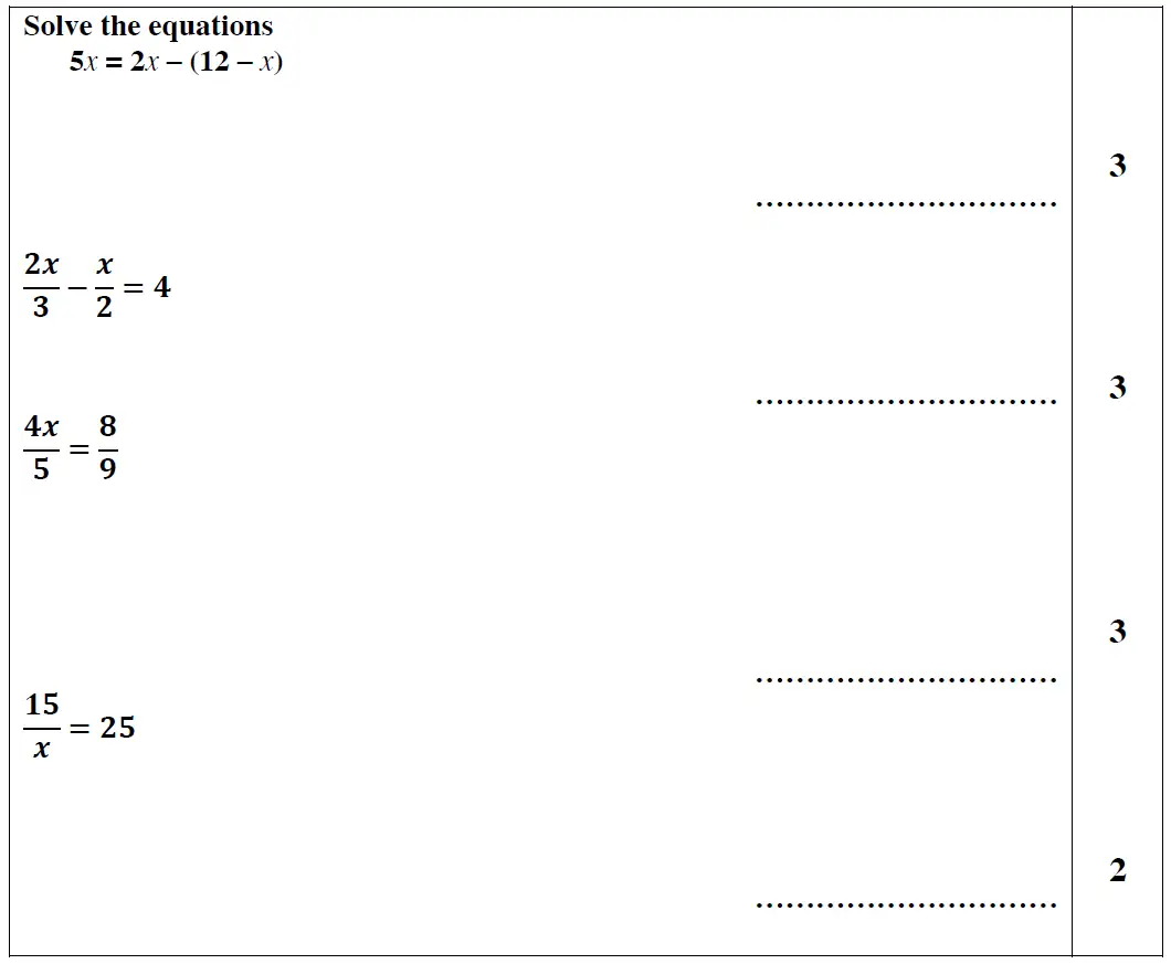 Question 2(i,2(ii),2(iii),2(iv)) - Reigate Grammar School – 13 Plus Maths Entrance Exam 2014 – Calculator