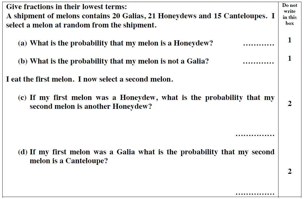 Question 7(a,b,c,d) - Reigate Grammar School – 13 Plus Maths Entrance Exam 2014 – Calculator