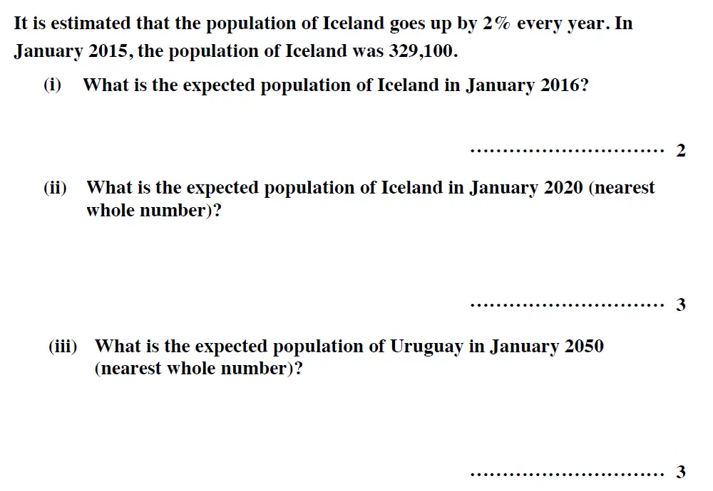 Question 8(i,8(ii),8(iii)) - Reigate Grammar School – 13 Plus Maths Entrance Exam 2015 – Calculator