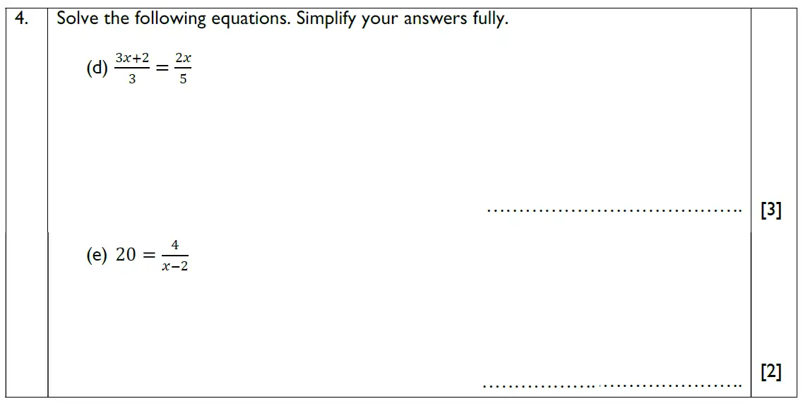 Question 4(d,e) - Reigate Grammar School – 13 Plus Maths Exam Paper 2018 – Calculator