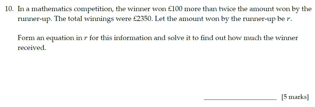 Question 10 - Sevenoaks School – 13 Plus Entrance Exam Paper – 2021