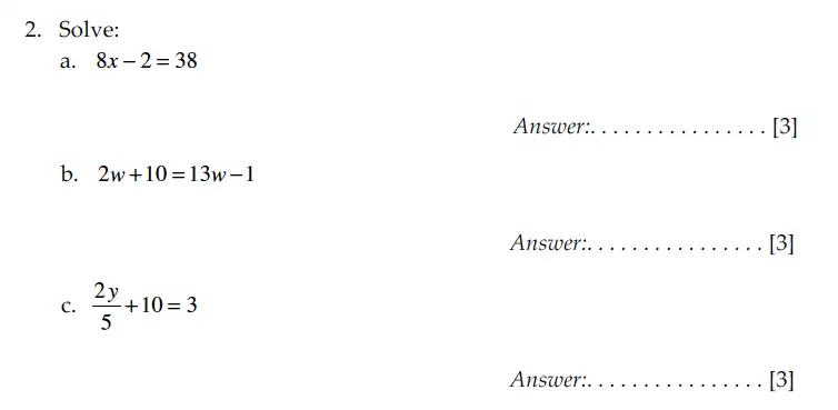 Question 2(a,b,c) - Sevenoaks School – Year 9 Maths Sample Paper 2009