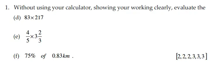 Question 1(d,e,f) - Sevenoaks School – Year 9 Maths Sample Paper 2010
