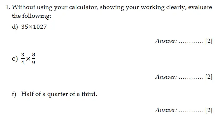 Question 1(d,e,f) - Sevenoaks School – Year 9 Maths Sample Paper 2011