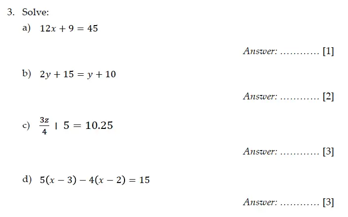 Question 3(a,b,c,d) - Sevenoaks School – Year 9 Maths Sample Paper 2011