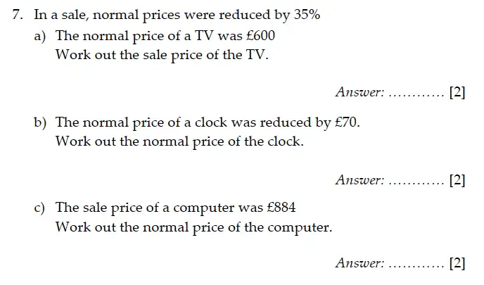 Question 7(a,b,c) - Sevenoaks School – Year 9 Maths Sample Paper 2011