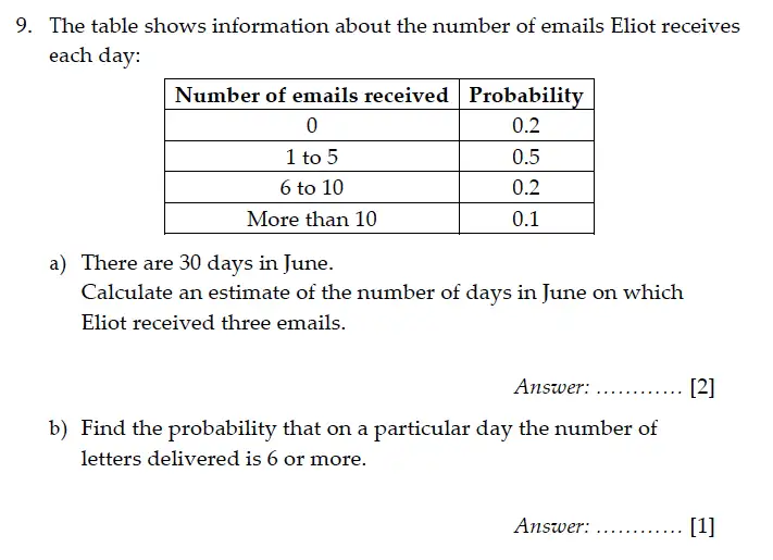Question 9(a,b) - Sevenoaks School – Year 9 Maths Sample Paper 2011