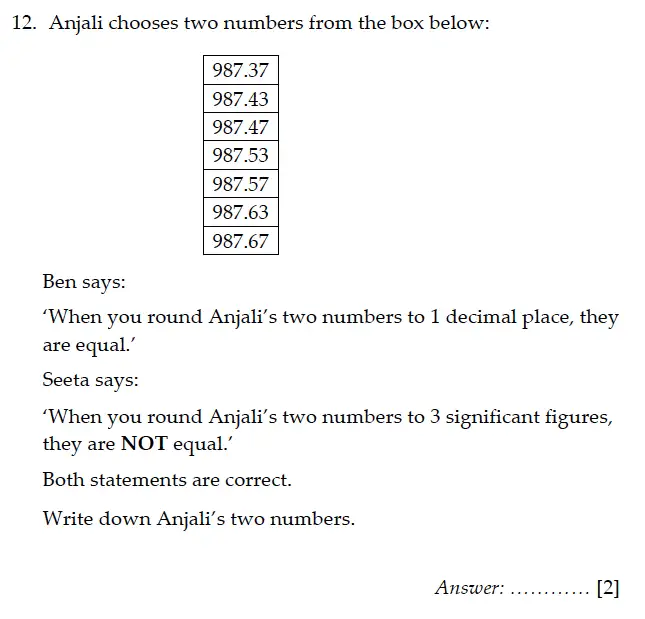 Question 12 - Sevenoaks School – Year 9 Maths Sample Paper 2011