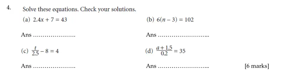 Question 4(a,b,c,d) - Sevenoaks School – Year 9 Maths Sample Paper 2012