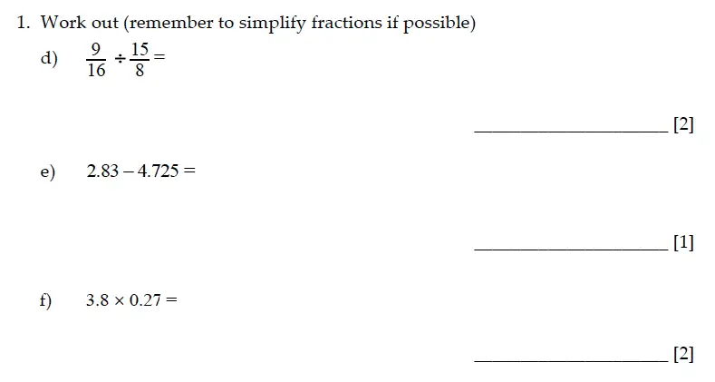 Question 1(d,e,f) - Sevenoaks School – Year 9 Maths Sample Paper 2013