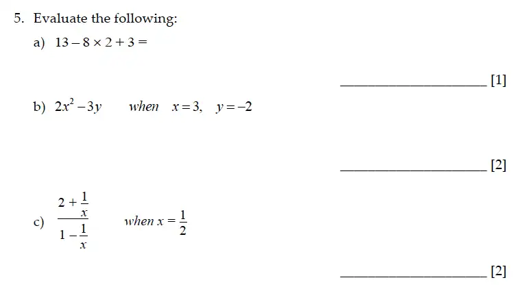 Question 5(a,b,c) - Sevenoaks School – Year 9 Maths Sample Paper 2013