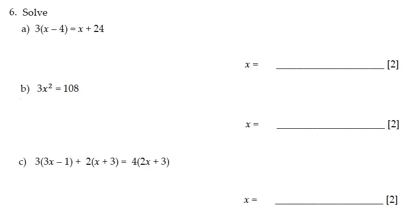 Question 6(a,b,c) - Sevenoaks School – Year 9 Maths Sample Paper 2013
