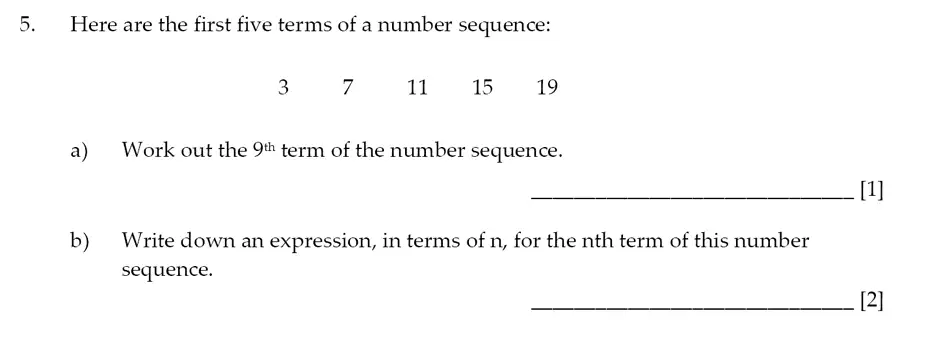 Question 5(a,b) - Sevenoaks School – Year 9 Maths Sample Paper 2014