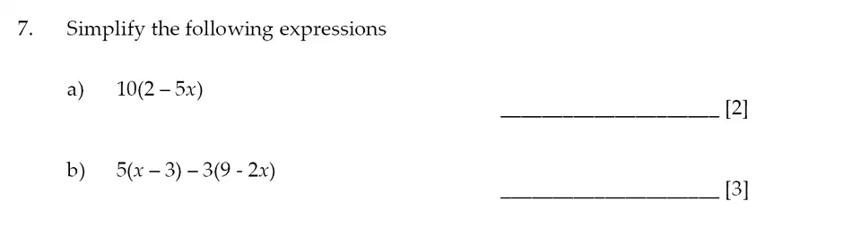 Question 7(a,b) - Sevenoaks School – Year 9 Maths Sample Paper 2014