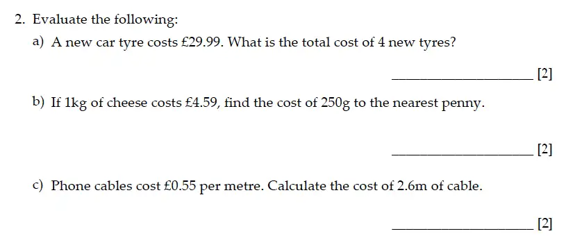 Question 2(a,b,c) - Sevenoaks School – Year 9 Maths Sample Paper 2015