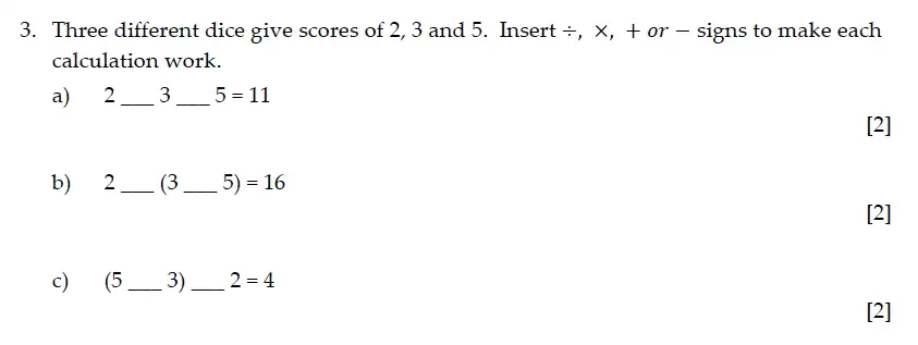Question 3(a,b,c) - Sevenoaks School – Year 9 Maths Sample Paper 2015