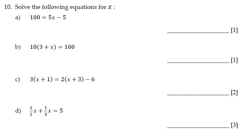 Question 10(10(a),10(b),10(c),10(d)) - Sevenoaks School – Year 9 Maths Sample Paper 2015