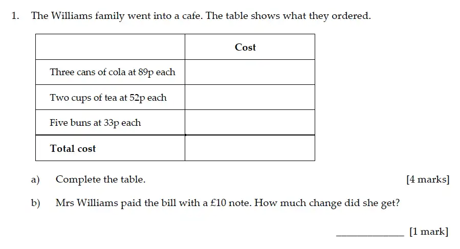 Question 1(a,b) - Sevenoaks School – Year 9 Maths Sample Paper 2016