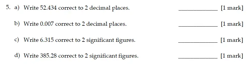 Question 5(a,b,c,d) - Sevenoaks School – Year 9 Maths Sample Paper 2016