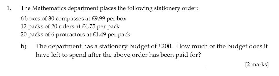 Question 1(b) - Sevenoaks School – Year 9 Maths Sample Paper 2017
