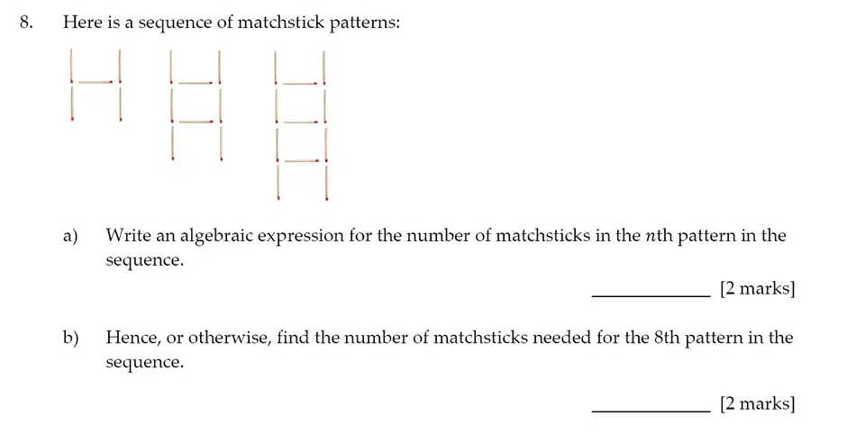 Question 8(a,b) - Sevenoaks School – Year 9 Maths Sample Paper 2017