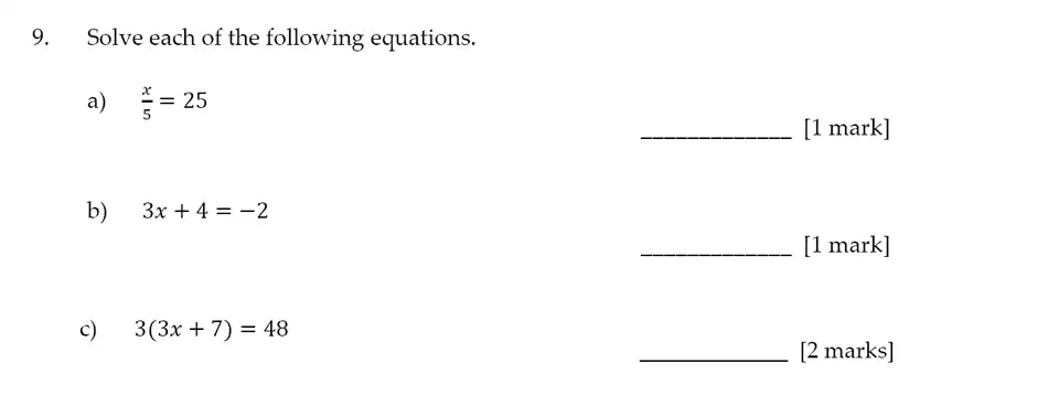 Question 9(a,b,c) - Sevenoaks School – Year 9 Maths Sample Paper 2017
