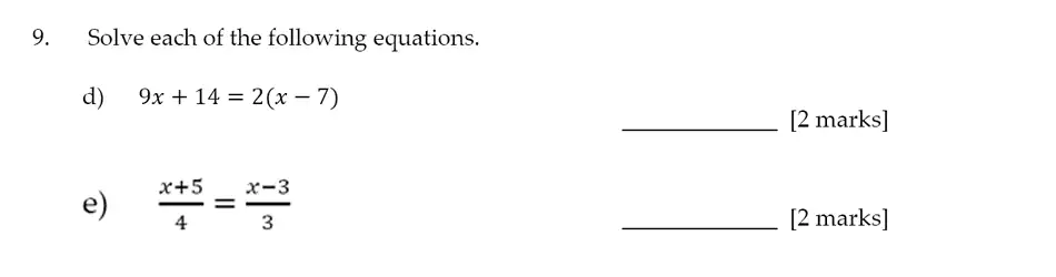 Question 9(d,e) - Sevenoaks School – Year 9 Maths Sample Paper 2017