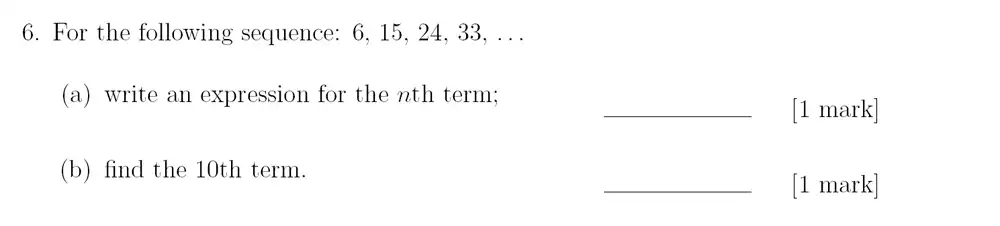 Question 6(a,b) - Sevenoaks School – Year 9 Maths Sample Paper 2018