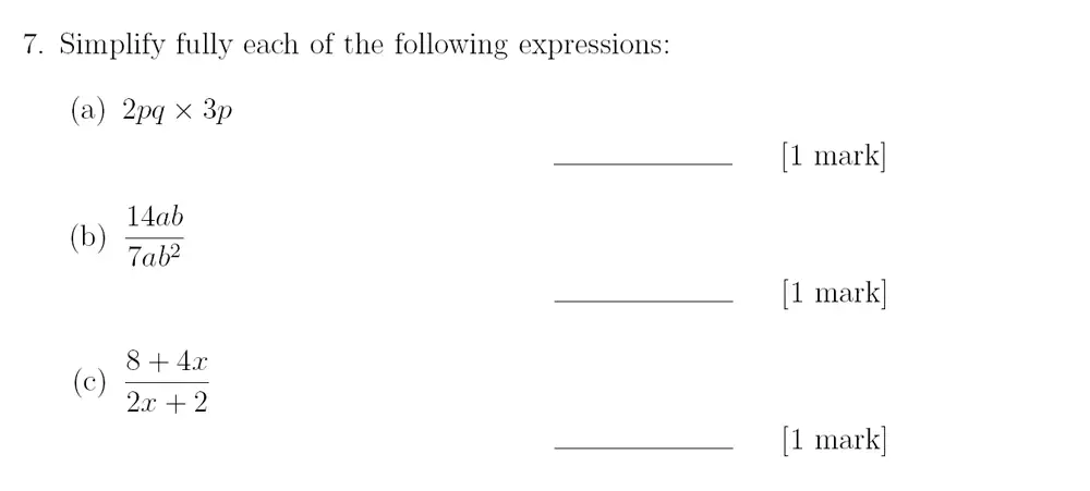 Question 7(a,b,c) - Sevenoaks School – Year 9 Maths Sample Paper 2018