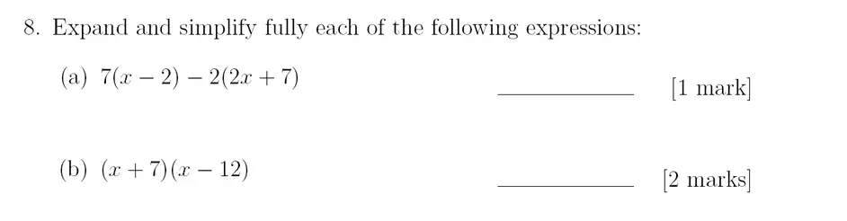 Question 8(a,b) - Sevenoaks School – Year 9 Maths Sample Paper 2018