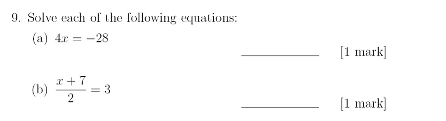 Question 9(a,b) - Sevenoaks School – Year 9 Maths Sample Paper 2018