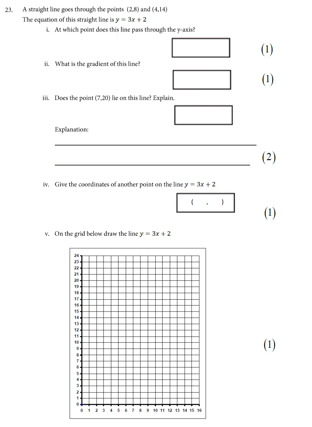 Question 23(23(a),23(b),23(c),23(d),23(e)) - St Alban's School – 13 Plus Maths Exam Paper 2019
