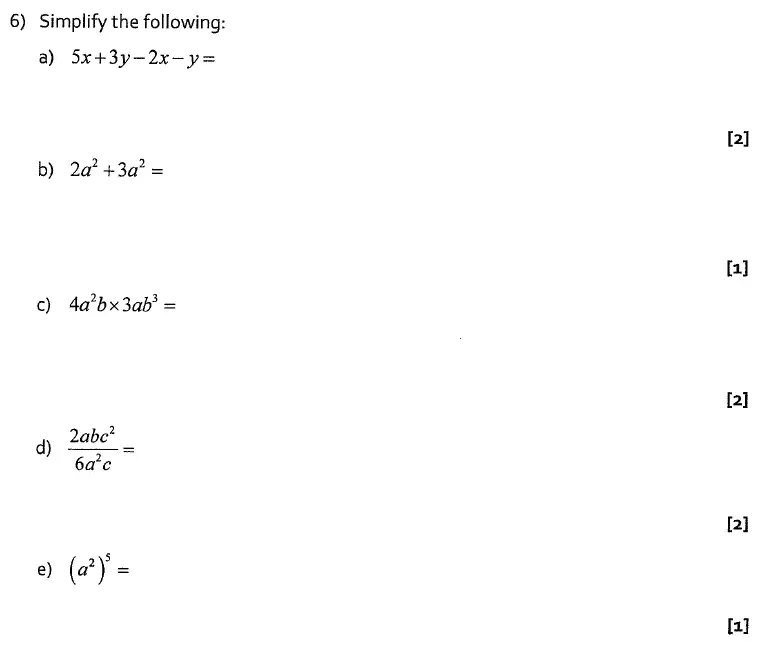 Question 6(a,b,c,d,e) - St Albans School, Hertfordshire – 13 Plus Entrance Exam Maths Paper 2016